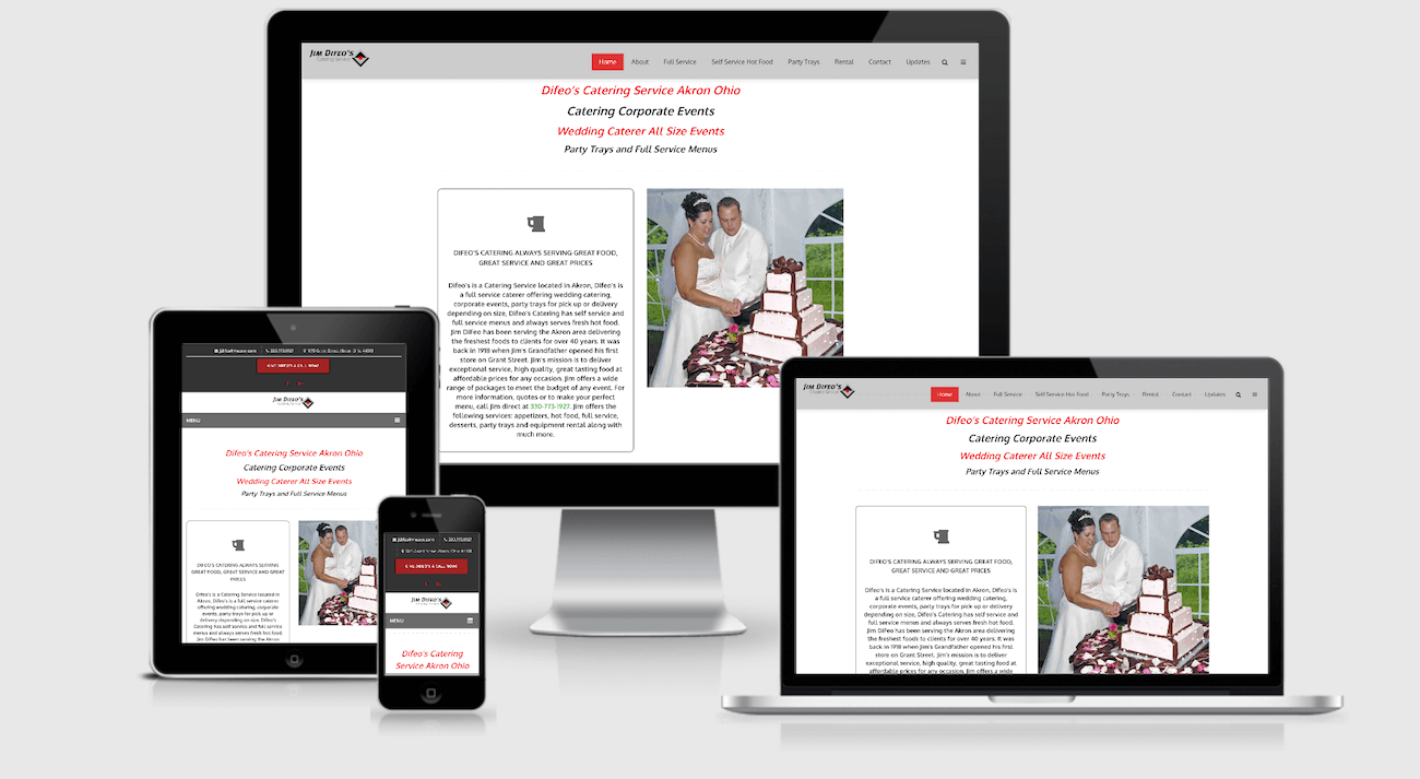 screenshot catering company website